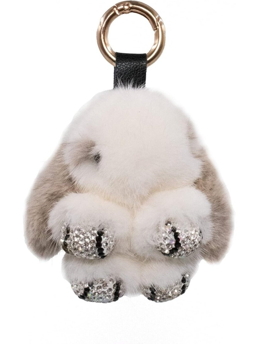 Sparkly Mink Fur Pom Bunny Keychain with Rhinestone Bling - Cute Bag Accessory